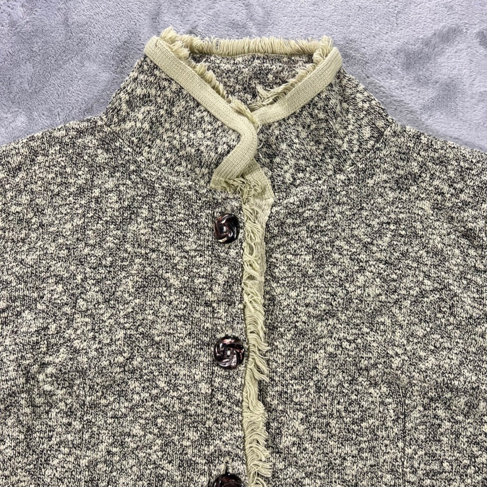 WILLOW Cardigan Sweater‎ Womens Medium Cream Black Marled Fringe Cotton